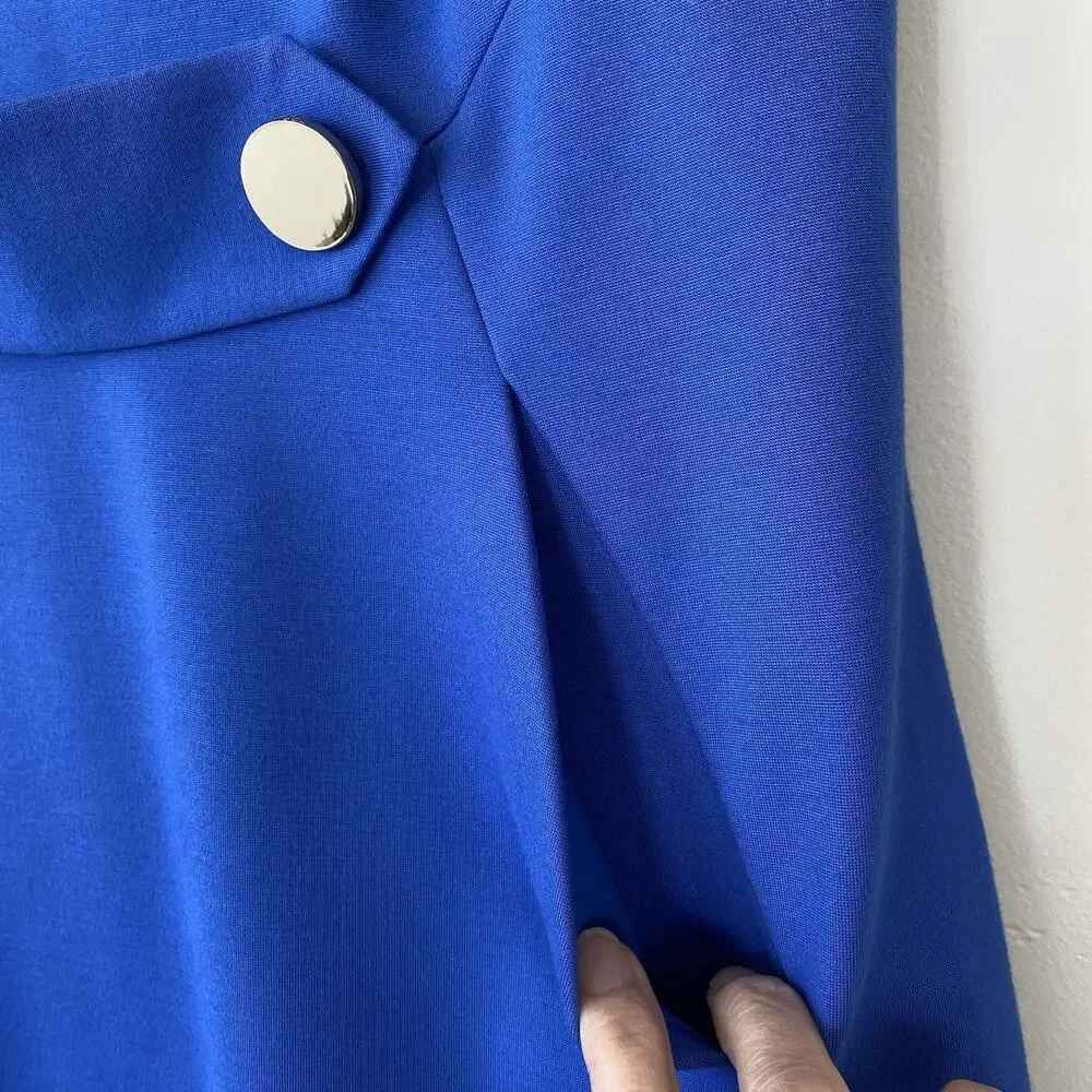 Tory Burch Brynn Ponte Dress Sheath Sleeveless Career Stretch Gold Buttons S